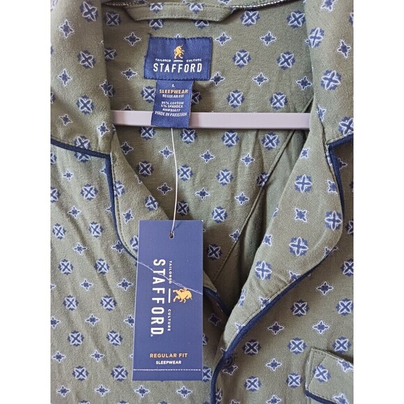 Stafford Mens Pajama 2 Piece Sleep Set Cotton Blend Elastic Waist Size L - Picture 3 of 8